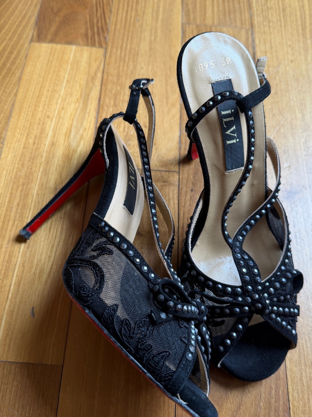 Red Sole Lace Slingback Heels